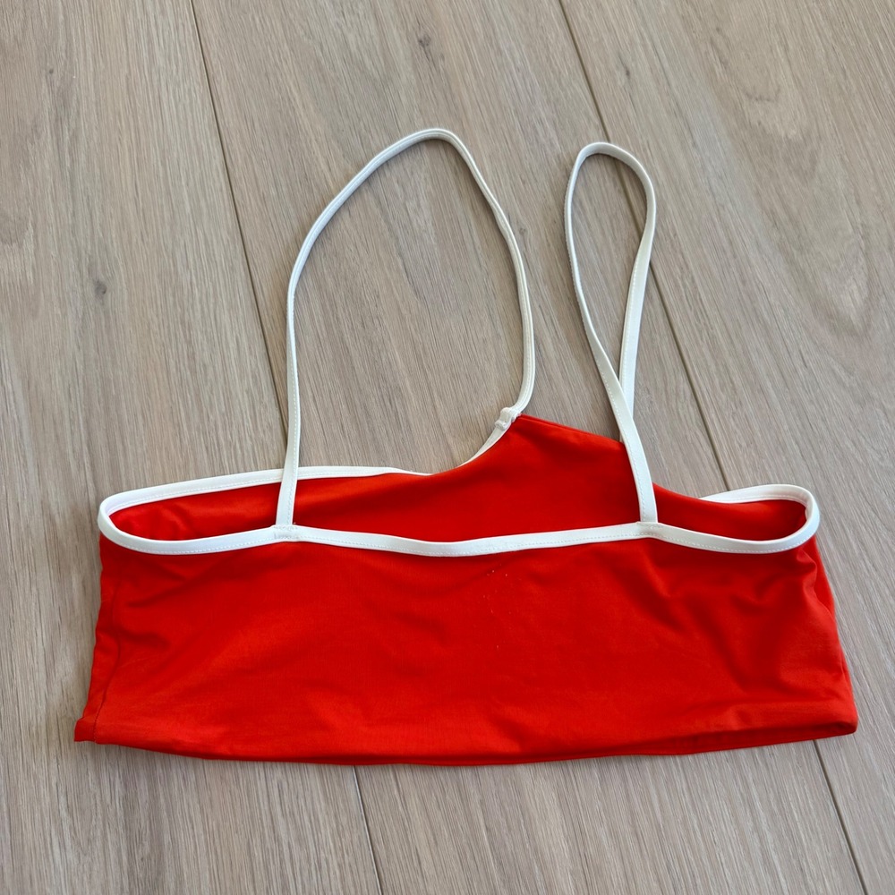 M5 Stone Fox Swim Red White Trim Cross Back Bikini Top Medium Recycled Nylon